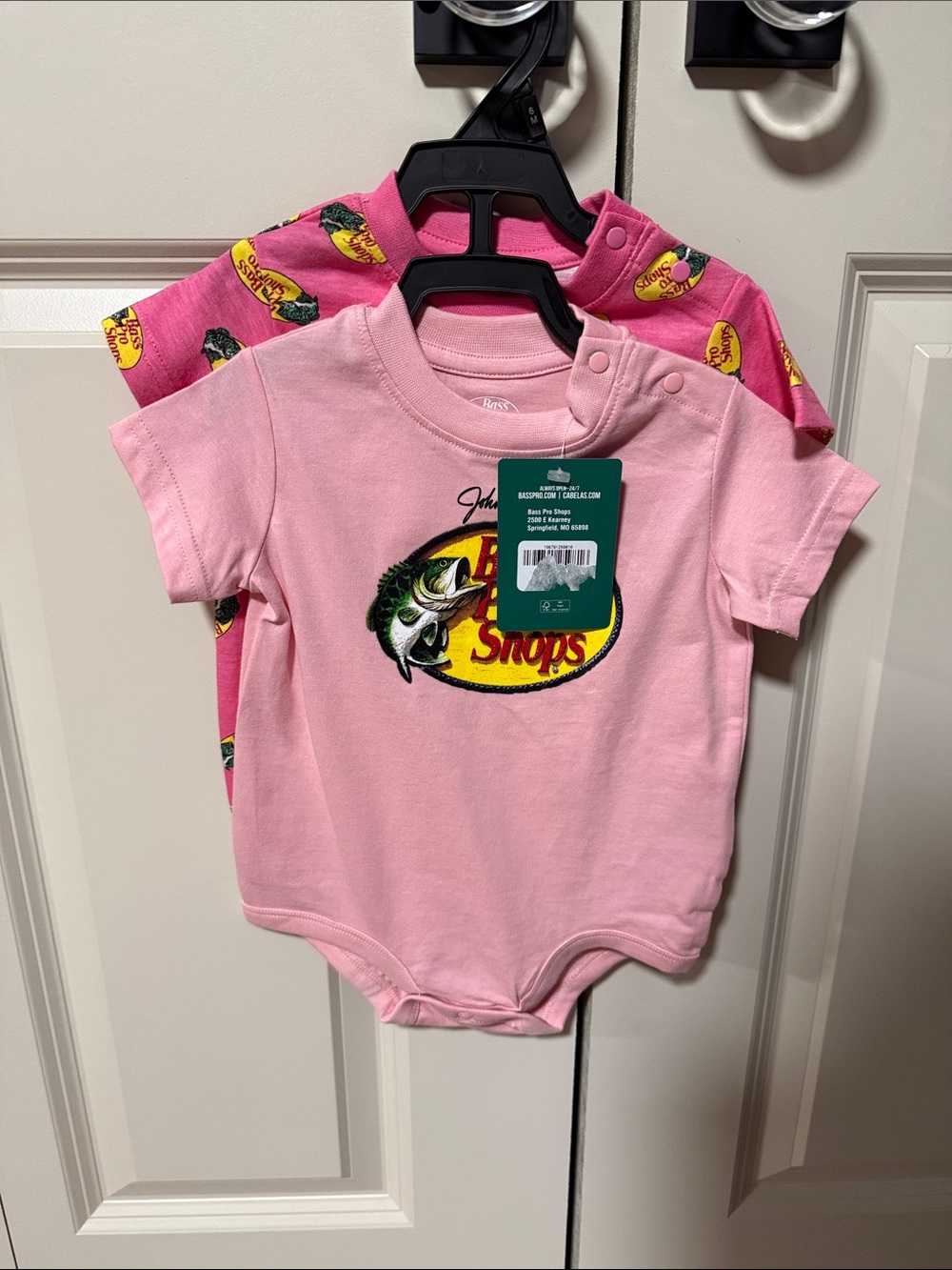 Bass Pro Shops Pink Logo Baby Bodysuit with Fish Graphic